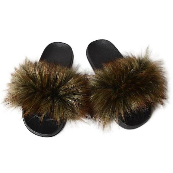 Evago Lady Faux Fur Slides, Öppna Tå Söta Pälstofflor, Bekväma Pälsandaler Med Fluffig Päls 24 SIZE 40-41