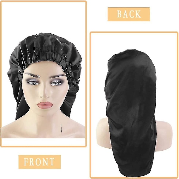 Lang Silky Sleep Bonnet For Curly Hair, Hair Bonnets For Women Satin, Hair Bonnets Long Braids Satin Sleeping Caps Black