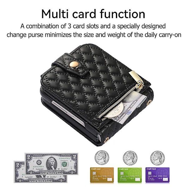 Crossbody-fodral i läder med diamantmönster för Samsung Galaxy Z Flip5 Black