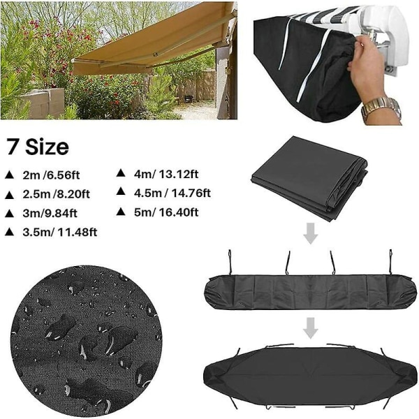 Awning Cover Bag, 3m Patio Awning Dust Cover Gray Patio Awning Storage Cover Waterproof Winter Protection Black