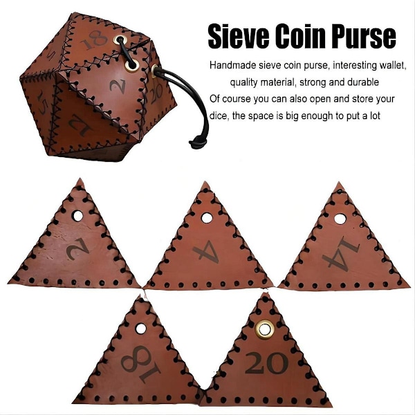 PU Læder D20 Terningpose, Polyhedral Terningpose Bærbar Snørepose til , Spil, DND Terningpose, Br