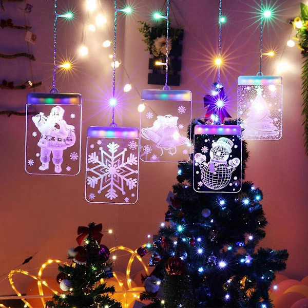 Julepynt LED-lyslenke, dimbar kreativ 3D-blinkende hengende lys med timer/5 moduser/USB-kontakt, varm hvit fjernkontroll gardinlys
