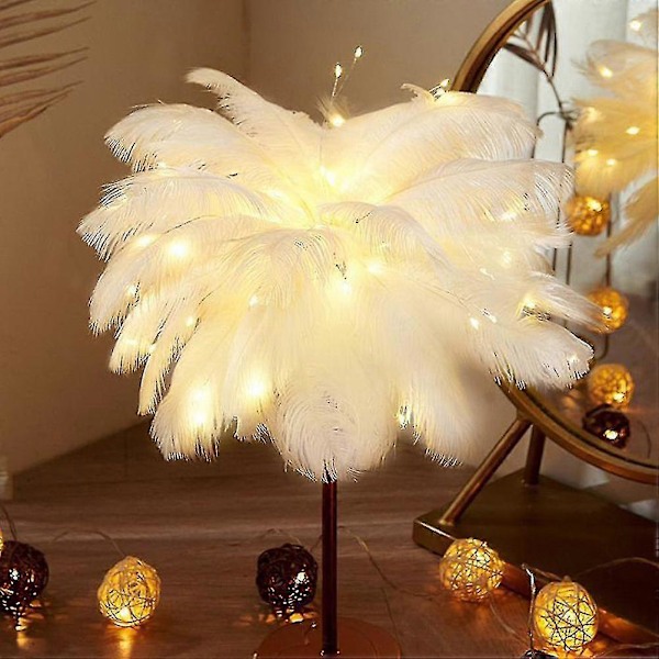 Led fjerlampe bordlampe lille natlampe soveværelse pige hjerte sengebordslampe White