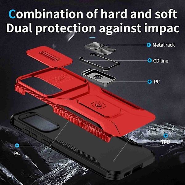 Til Samsung Galaxy S23+ 5g Skydende Camshield Holder Mobiltelefon Etui Red