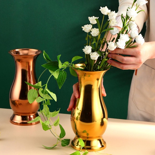 Blomster Vase Poleret Overflade Korrosionsbestandig Stilful Skinnende Metal Plante Blomsterpot Skrivebords Håndværk Pink gold