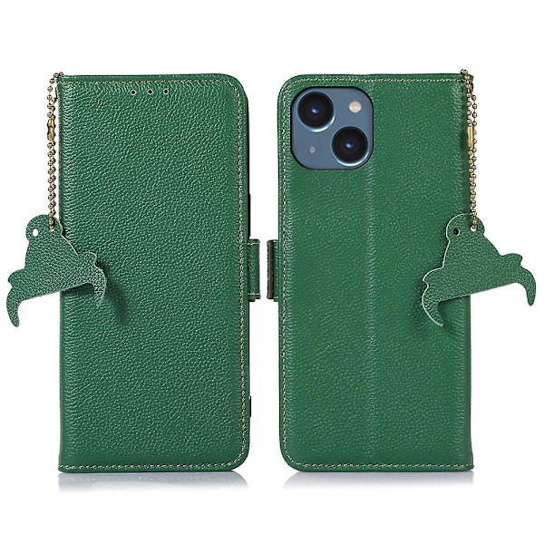 För Iphone 15 Plånbok Mobiltelefonfodral Rfid Blockerande Läder Stativ Telefonfodral Green