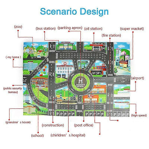 Vägmatta Barn Trafikbilkarta Pojke Flickor Pedagogisk Leksak Vägmatta Lekmatta För Baby Mattor Cartoon City Matta Barnleksaker Spel