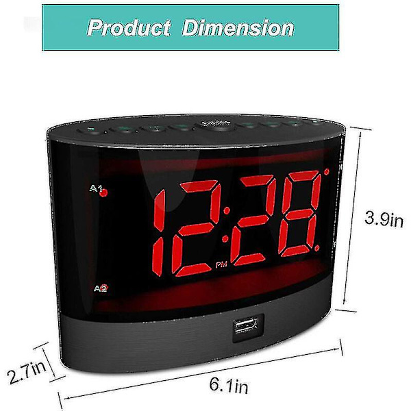 Väckarklocka med Trådlös Sängskakare, Dubbel Vibrerande Väckarklocka För Tungsovare, Döva Och Hörselskadade, Justerbar Volym/Dimmer/Larmläge, US