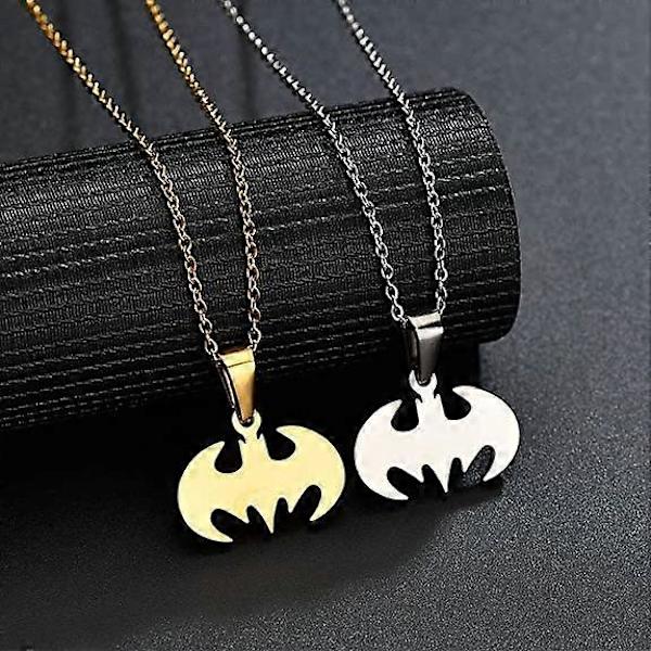 Fladdermus Hängsmycke Halsband Kirurgiskt Rostfritt Stål Allergivänligt Superhjälte Halsband för Barn och Batman-älskare Silver gold