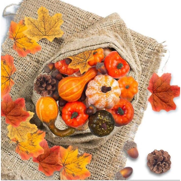 Artificial Pumpkins For Decoration, Fake Pumpkins With Lifelike Maple Leaves Faux Pumpkins Artificial Vegetables For Fall Garland Halloween Thanksgivi