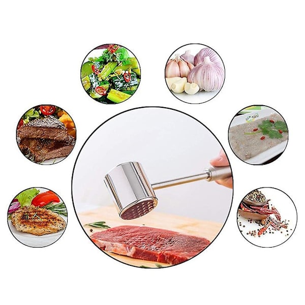 Kødhammer, Kødhammer, Heavy Duty Steak Hammer med Træhåndtag og Fødevarekvalitets Zink Legering, 26 cm
