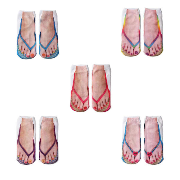 3D Mønster Manicure Print Sokker, Flip Flops Sjove Skjulte Sokker til Kvinder Piger smiley face