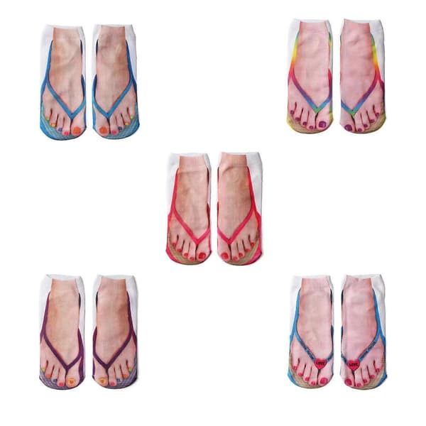3D Mönster Manikyr Tryck Strumpor, Flip Flops Roliga Dolda Strumpor för Kvinnor Flickor red