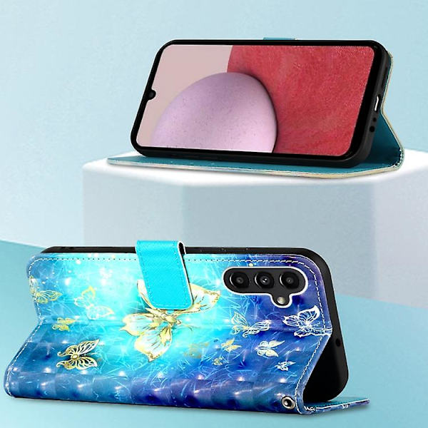 For Samsung Galaxy A05s 3D Maleri Vandret Flip Læder Mobiltelefon Etui Golden Butterfly