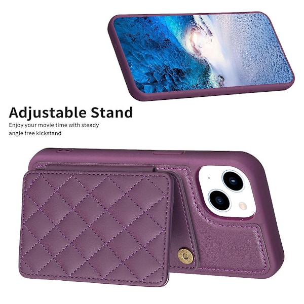 Bf25 for iPhone 14 Plus - Kortholder, Støtte, Kollisjonsbestandig, Skinnbelagt TPU-deksel Dark Purple