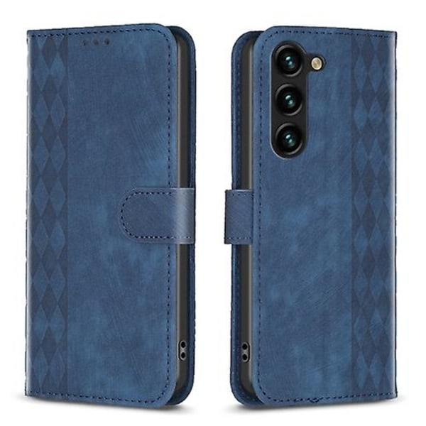 Mobiltelefonskal i rutiga, präglad läder för Samsung Galaxy S24+ 5g Blue