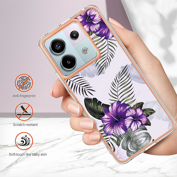 For Xiaomi Redmi Note 13 Pro 5G/ Poco X6 5G Etui TPU Elektroplettering Kanter Beskyttende Deksel Purple Flower