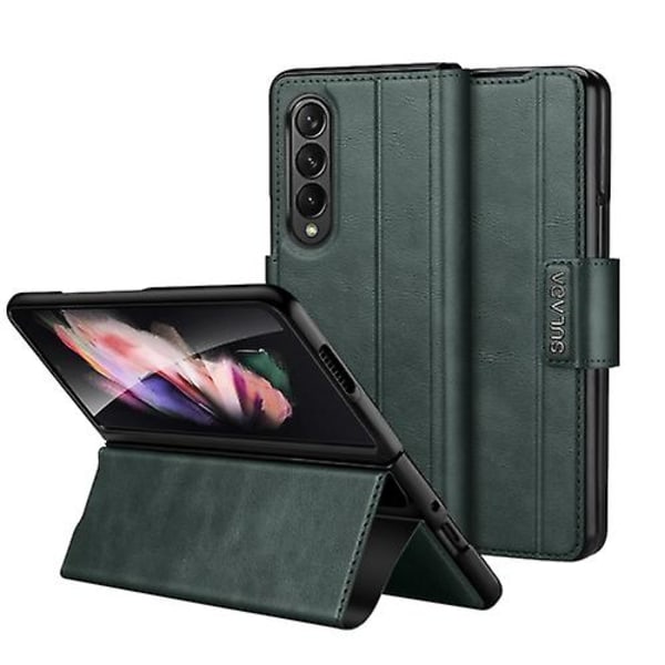 För Samsung Galaxy Z Fold4 / W23 Sulada All-inclusive Magnetiskt Snap Flip Läder Mobilskal Green