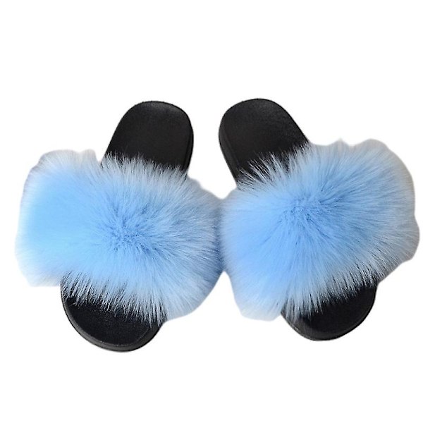 Evago Lady Faux Fur Slides, Öppna Tå Söta Pälstofflor, Bekväma Pälsandaler Med Fluffig Päls 23 SIZE 36-37