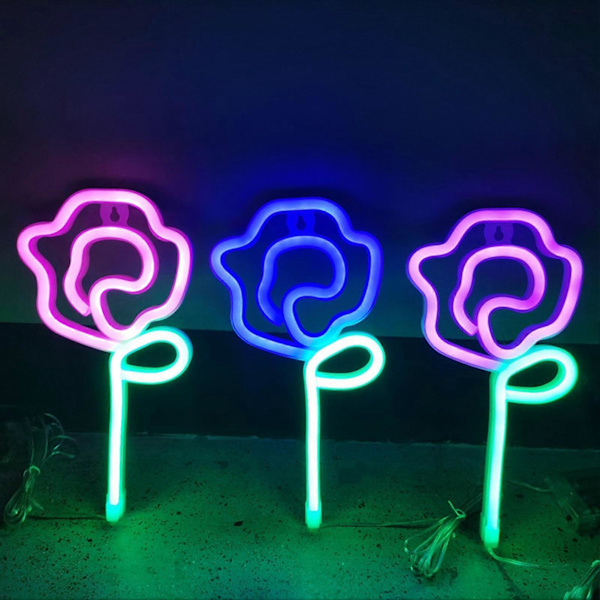 Neonljus Färgglad Rosblomma LED Väggdekoration Neon Skylt Heminredning Julgåva för Rum A