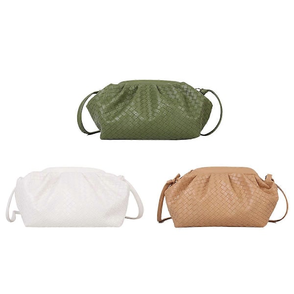 Pannkaks väska, damväska axelväska handväska PU-läder vävd väska White and khaki and Green