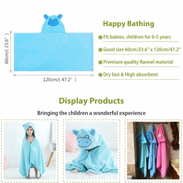 Baby Hooded Animal Bath Towels Ultra Soft Large Swimming Beach Bathrobe, Perfect Shower Gifts for Toddlers Ages 0-5 - Light Blue Light Blue