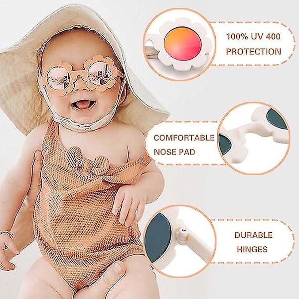 Baby Solglasögon, 2PCS Blomma Polariserad Spädbarn Solglasögon med Justerbar Rem för Nyfödda Spädbarn Pojkar Flickor Ålder 0-24 Månader 2Pcs Set - A