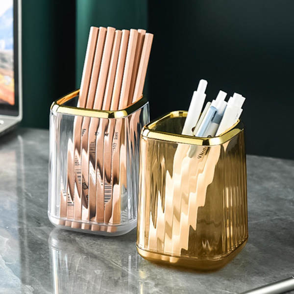 Opbevaringsboks Transparent Åbningsdesign Genanvendelig Opbevaring Desktop Makeup Pensel Opbevaringsspand Yellow