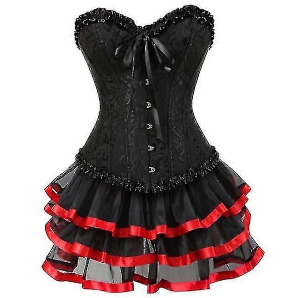 Sexede korsetkjoler til kvinder plus size kostume overbust burlesque korset og mini nederdel sæt tutu korselet Red XL