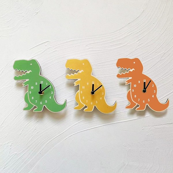 Dinosaur Klokke Tegneserie Stille Klokke Veggdekorasjon Barnerom Klokke Myk Dekorasjon Mini Stil yellow