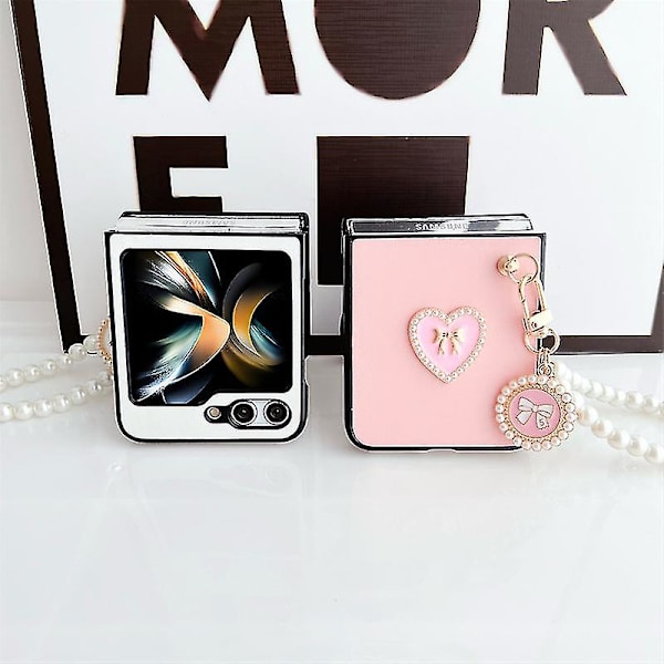 Til Z Flip 6 Etui, Sødt Kærlighedshjerte Slank PC Stødsikkert Cover Til Samsung Galaxy Z Flip 6 Med Perlearmbånd Til Kvinder Pink