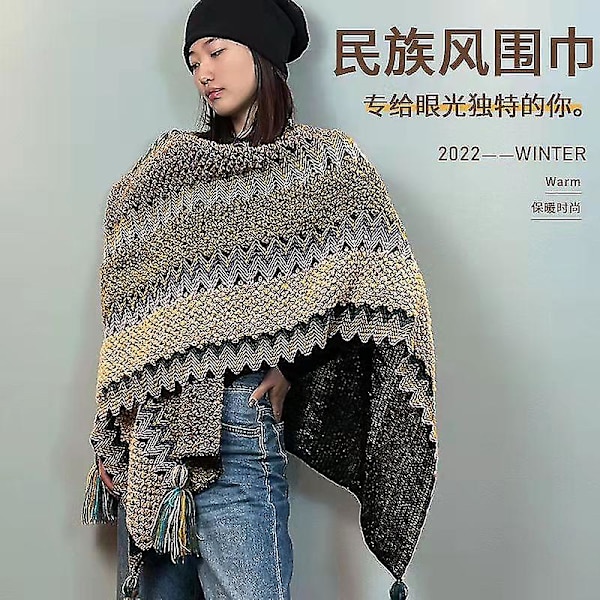 2022 Tidlig Forår Ny Sjal National Stil Shawl Kappe Rejse Shoot Split Kappe Polstret Sjal Kvinder Red