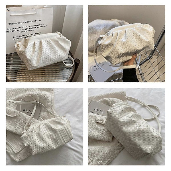 Pannkaks väska, damväska axelväska handväska PU-läder vävd väska White and khaki and Green