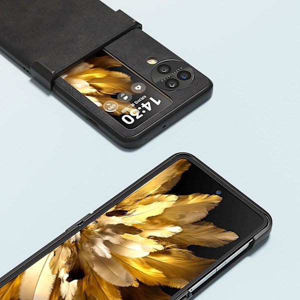 Abeel för Oppo Find N3 Flip 5g telefonfodral i PU-läder med gångjärnsskydd Black