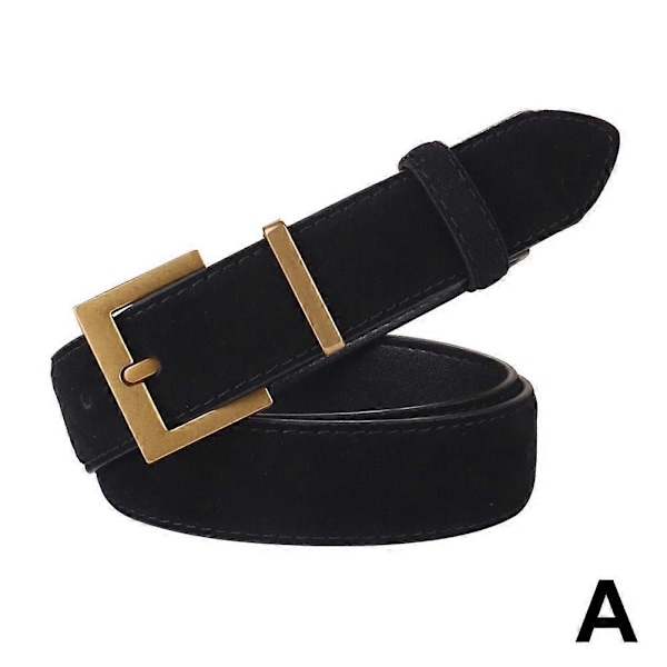 Retro Mockabälte Dam Jeansbälte Kvinnor Mode Klänningsbälte med Guldspänne Black