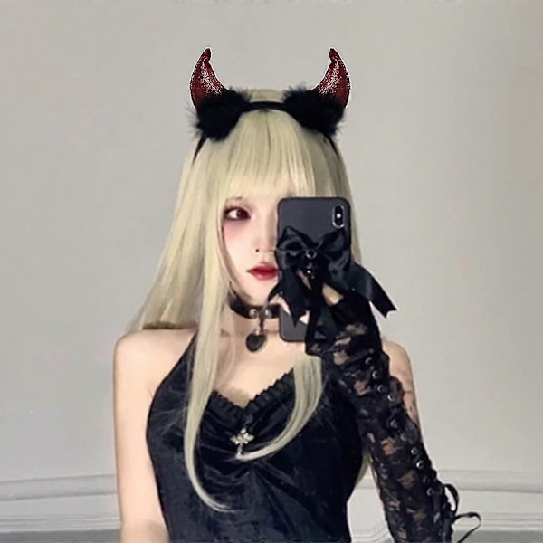 Paljetti Paholainen Sarvi Suunniteltu Hiushanke Live Broadcast Halloween Juhla Päähine Red