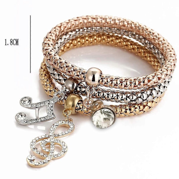 Multilagerarmband - 3 st Guld/silver/roséguld Majskedjearmband för kvinnor Hjärtformat Stretcharmband