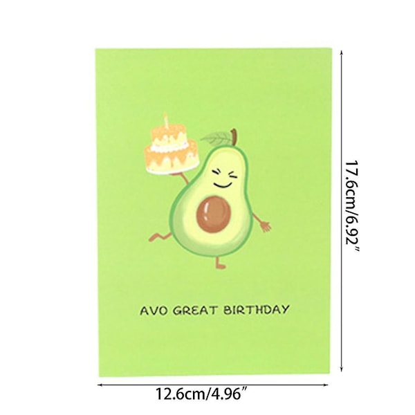 3D Pop Up Avocado Gratulationskort Handskriven Present till Födelsedag