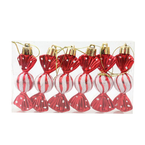 6Pcs/Box Christmas Hanging Candy Ornament with Lanyard Unbreakable Electroplating