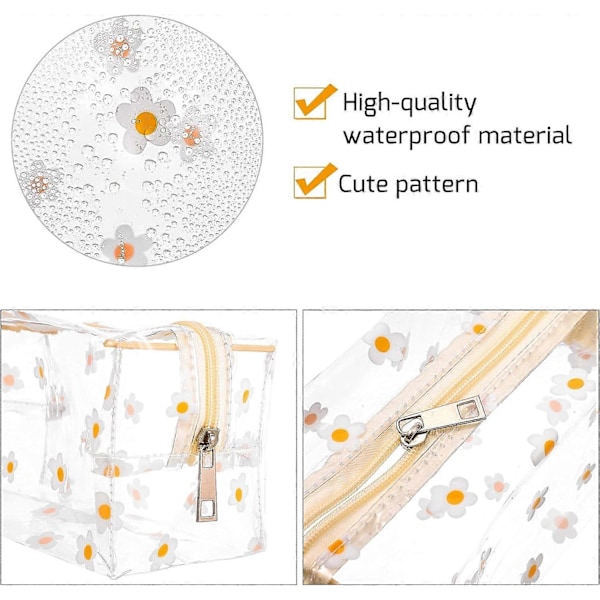 2 stk. gennemsigtig blyantæske stor pennepose brevpapir pung kosmetisk make up taske, gennemsigtig Hyuna Daisy Floret mønster taske