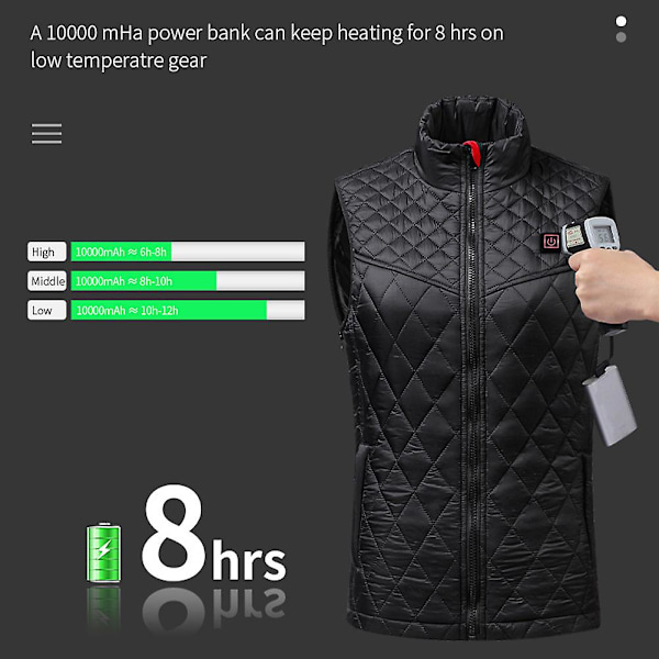 Elektrisk oppvarmet vest for kvinner - Intelligent varm oppvarmingsklær med USB-lading og konstant temperatur - S-4XL Black