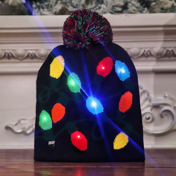 Julepynt 3-mode LED Lys Julehatte Beanie Julemand Hat Lys Op Strikket Hat