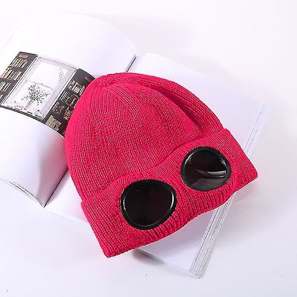 Unisex uld strikkede briller hue, varm vinter stilfuld hat efterår udendørs sport cap mode kvinder indendørs fritid varme keeper øre sne kold beskyttelse