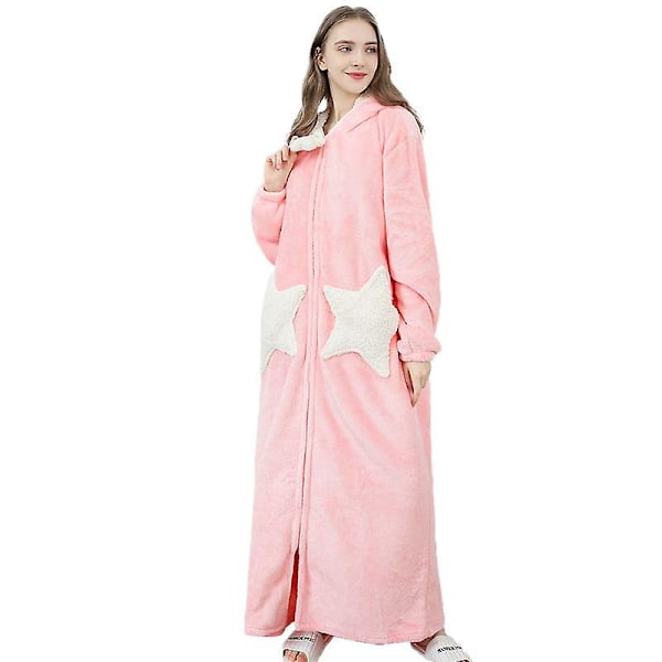 Naisten Huppari Takki kylpytakki Lämmin Paksu Koralli Fleece Tähti Vetoketju Takit Pink M