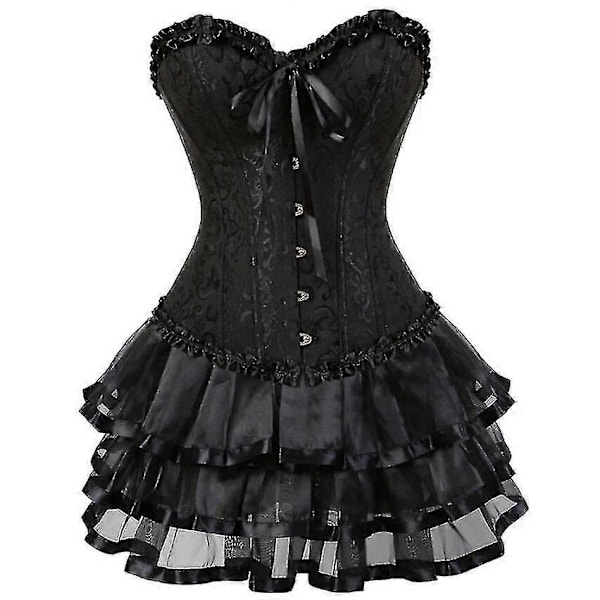 Sexede korsetkjoler til kvinder plus size kostume overbust burlesque korset og mini nederdel sæt tutu korselet Pink XXXL