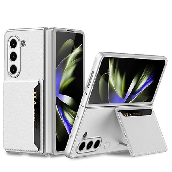 Til Samsung Galaxy Z Fold5 Gkk Ultra-tyndt Læder Mobiltelefon Cover Med Kortlommer Silver