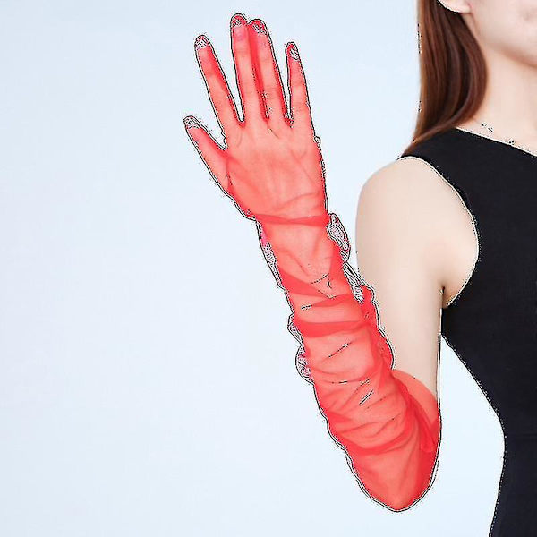 MIMIGO Långa Transparenta Tullehandskar Ultra Tunna Vantar Brud Armbågshandske Green1