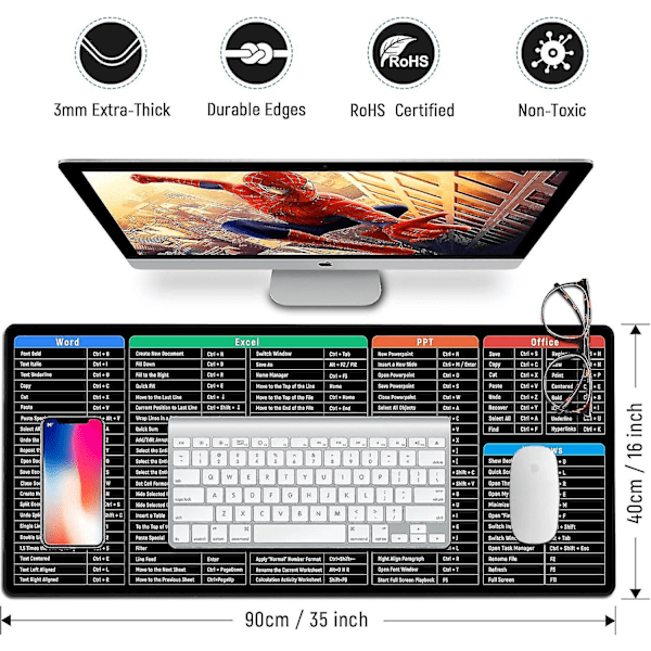 Tangentbord Excel Genvägar Musmatta Stor Tjock Utökad Musmatta Skrivbordsmatta Mjuk Dator Tangentbord Musmatta