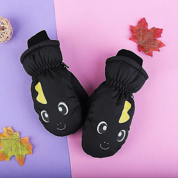 Vintervarma Vantar för Barn Vindtäta för Pojkar Flickor Skidåkning Cykling Klättring Utomhus Vantar Vattentäta Baby Cartoon Vantar Blackdino for 5-8t