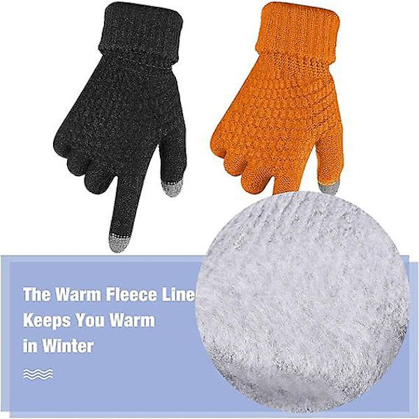 2 Par Dam Vinter Touchscreen-Vantar Varma Fleecefodrade Stickade Vantar Elastisk Manschett Vinter Texting Vantar